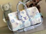 Top Quality Replica L---V Monogram Keepall Bandoulière 50 Blue White Travel Handbag 